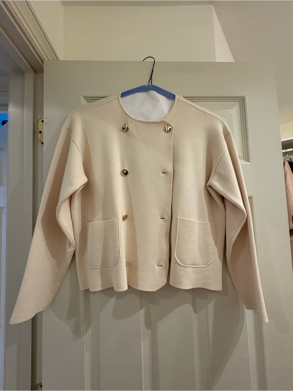 Women's Cream Button-Front Knit Lady Jacket